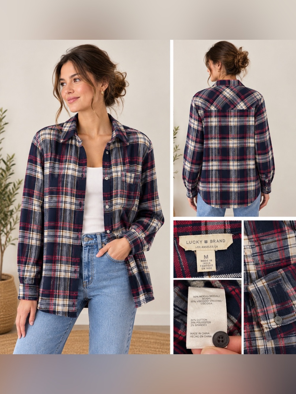 Lucky Brand Navy & Red Plaid Button-Up Shirt